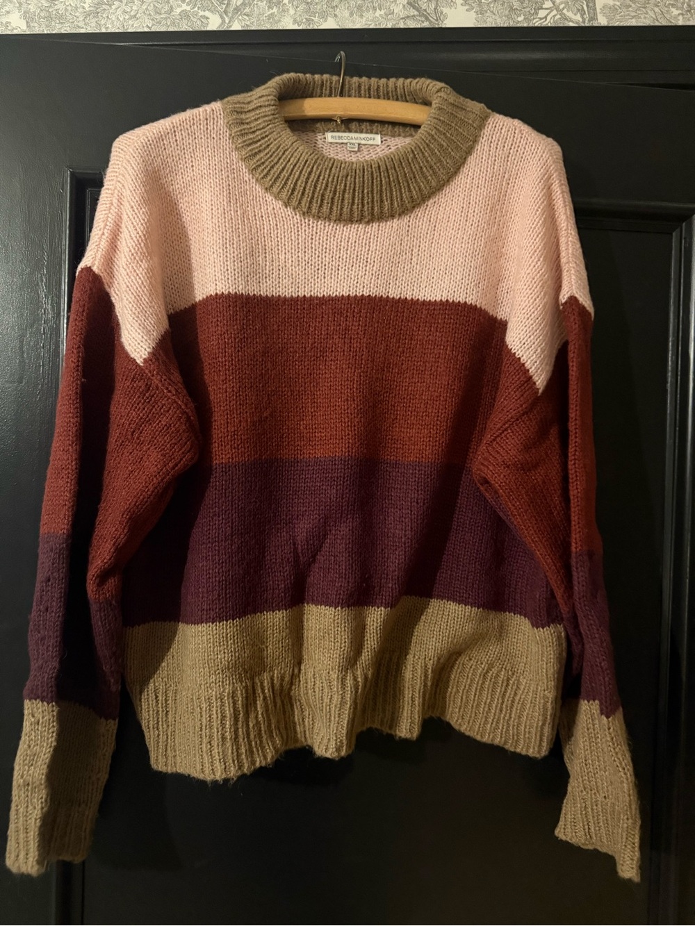 Rebecca Minkoff Pink, Rust, Plum & Olive Colorblock Crewneck Sweater